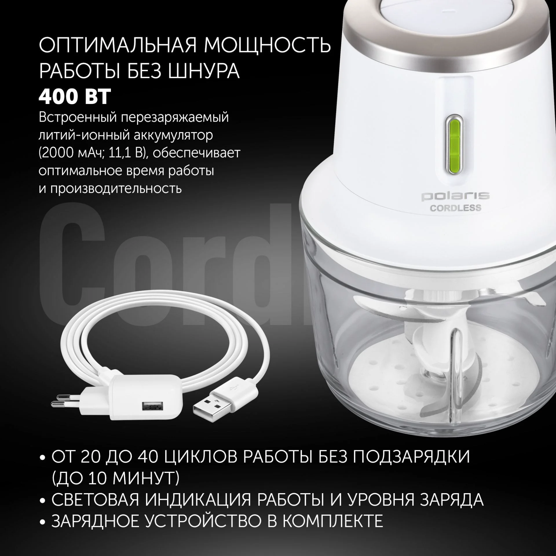 Измельчитель Polaris PFC 0408 CordLess белый купить,NaN