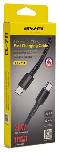 Кабель Awei USB TypeC (M), 1 м, CL-71T черный купить,NaN