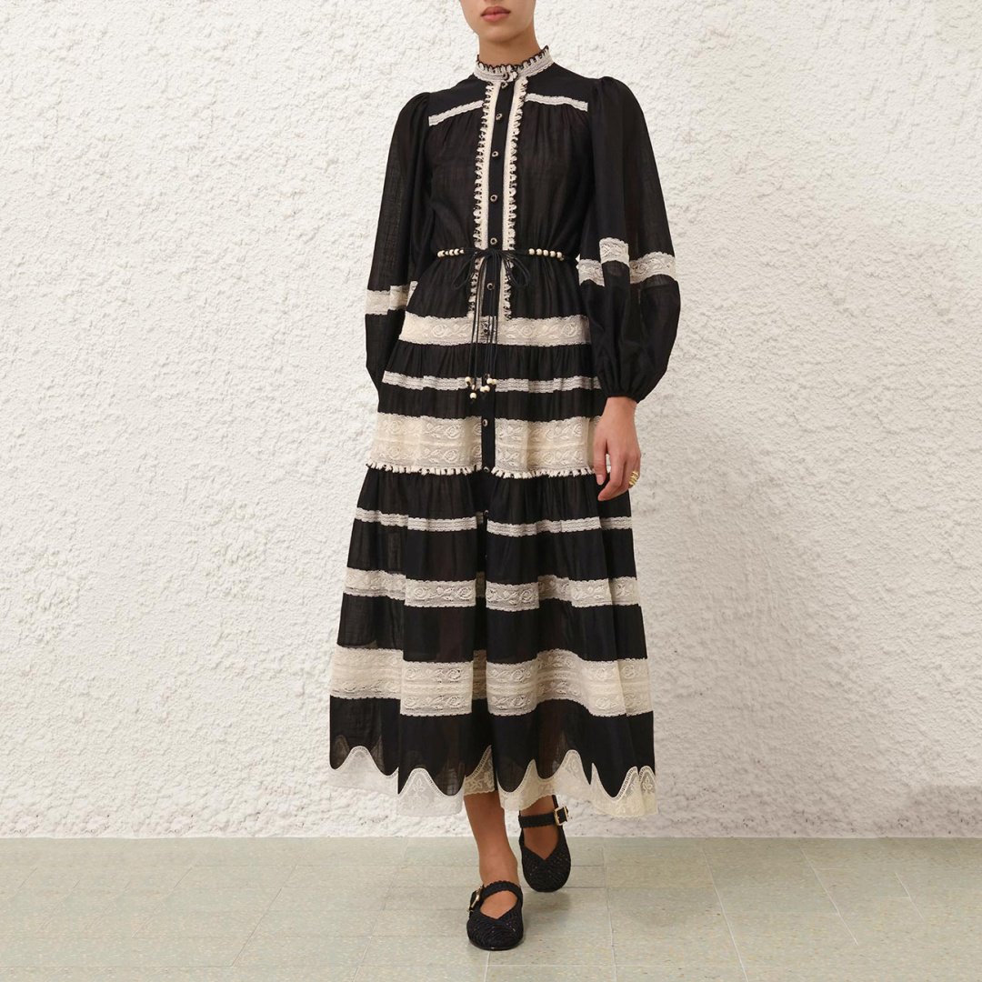 Повседневное платье ZIMMERMANN черный, белый