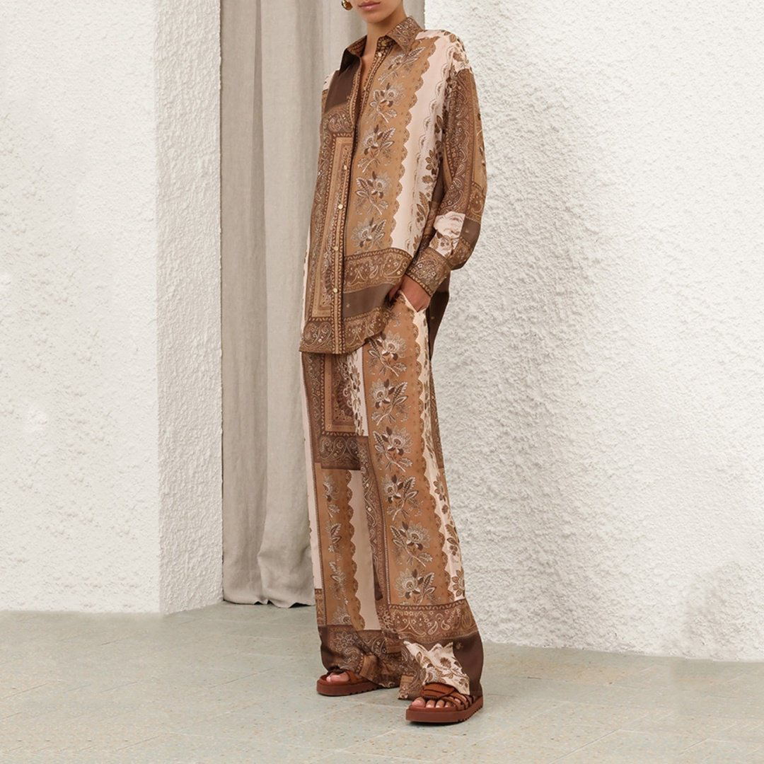 Рубашка Zimmermann коричневые-бежевые S 44 купить,NaN