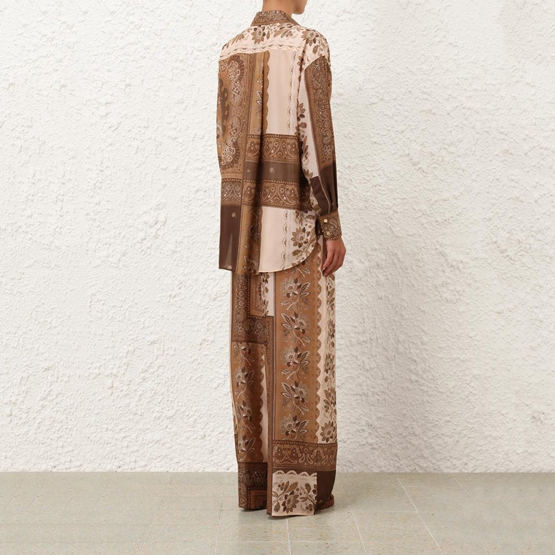 Рубашка Zimmermann коричневые-бежевые S 44 купить,NaN