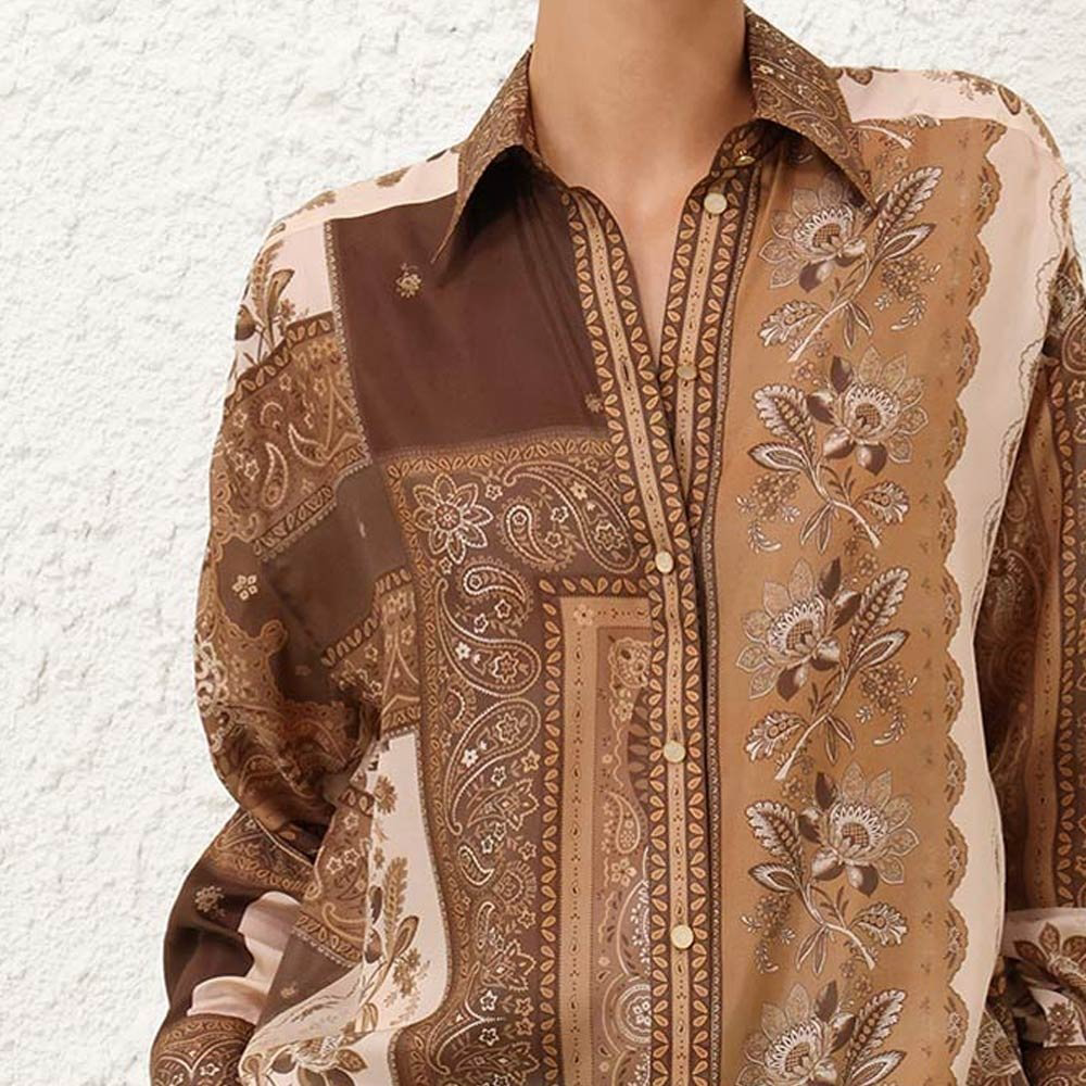 Рубашка Zimmermann коричневые-бежевые S 44 купить,NaN