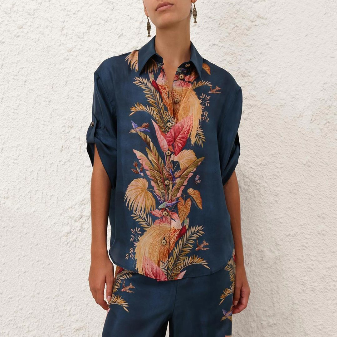 Рубашка Zimmermann синие-мультиколор XS 42 купить,NaN