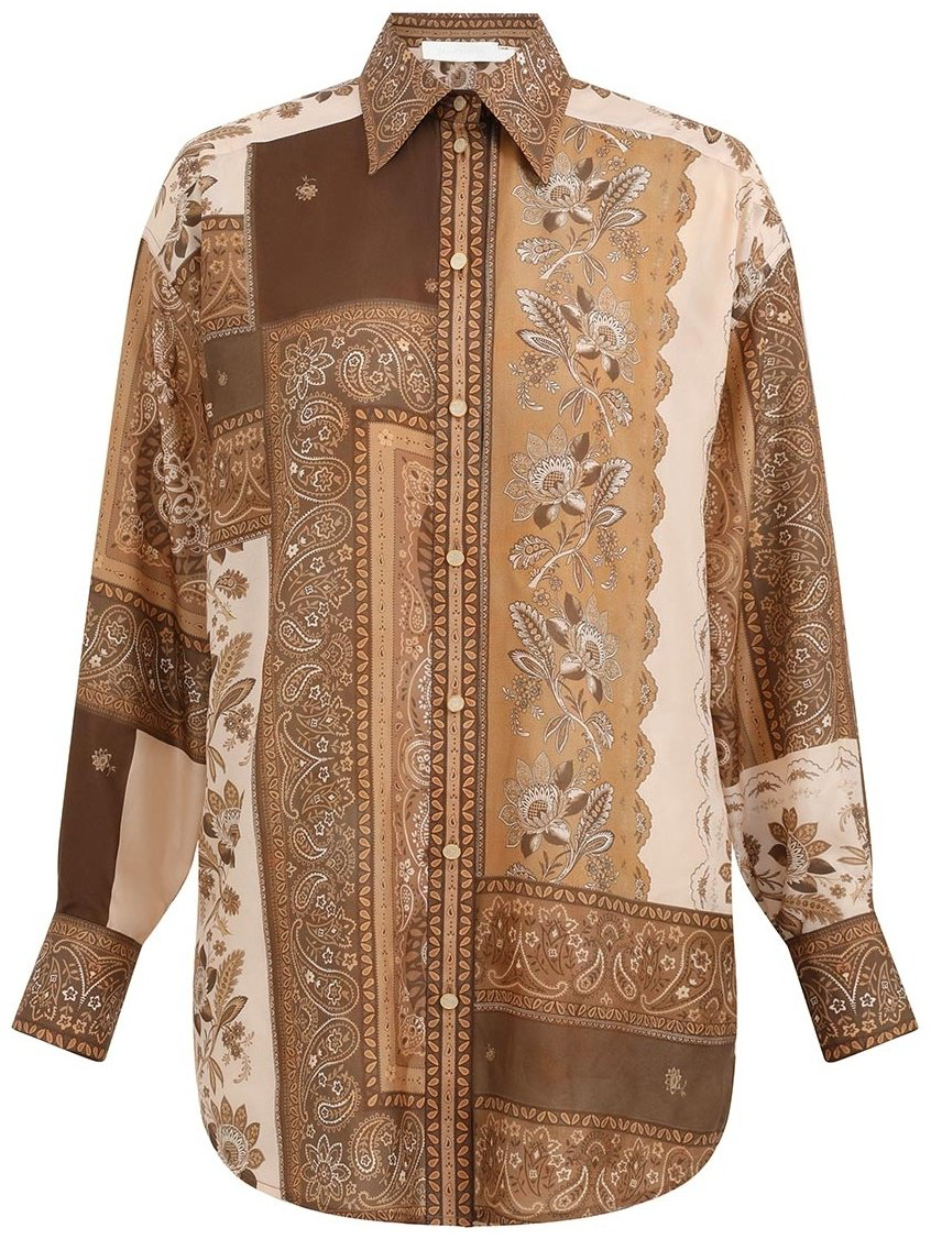 Рубашка Zimmermann коричневые-бежевые M 46 купить,NaN