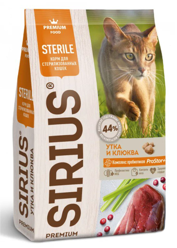 Сухой корм Sirius для стерилизованных кошек Утка с клюквой 10кг купить,NaN