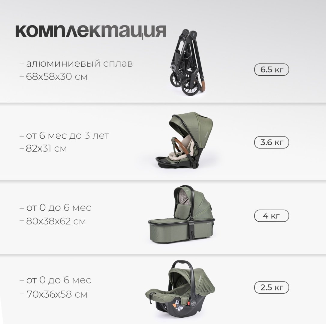 Коляска универсальная 3 в 1 TOMIX Mirage, оливковый купить,0