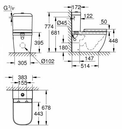 Grohe унитаз-моноблок Euro Ceramic 39462000, санфаянс белый купить,0