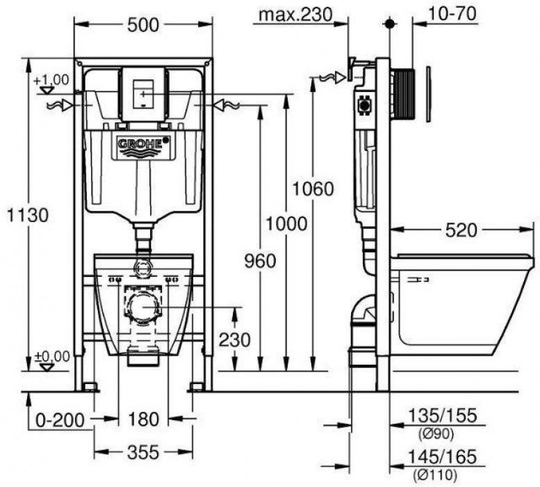 Унитаз Grohe Solido 39468000 с инсталляцией белый