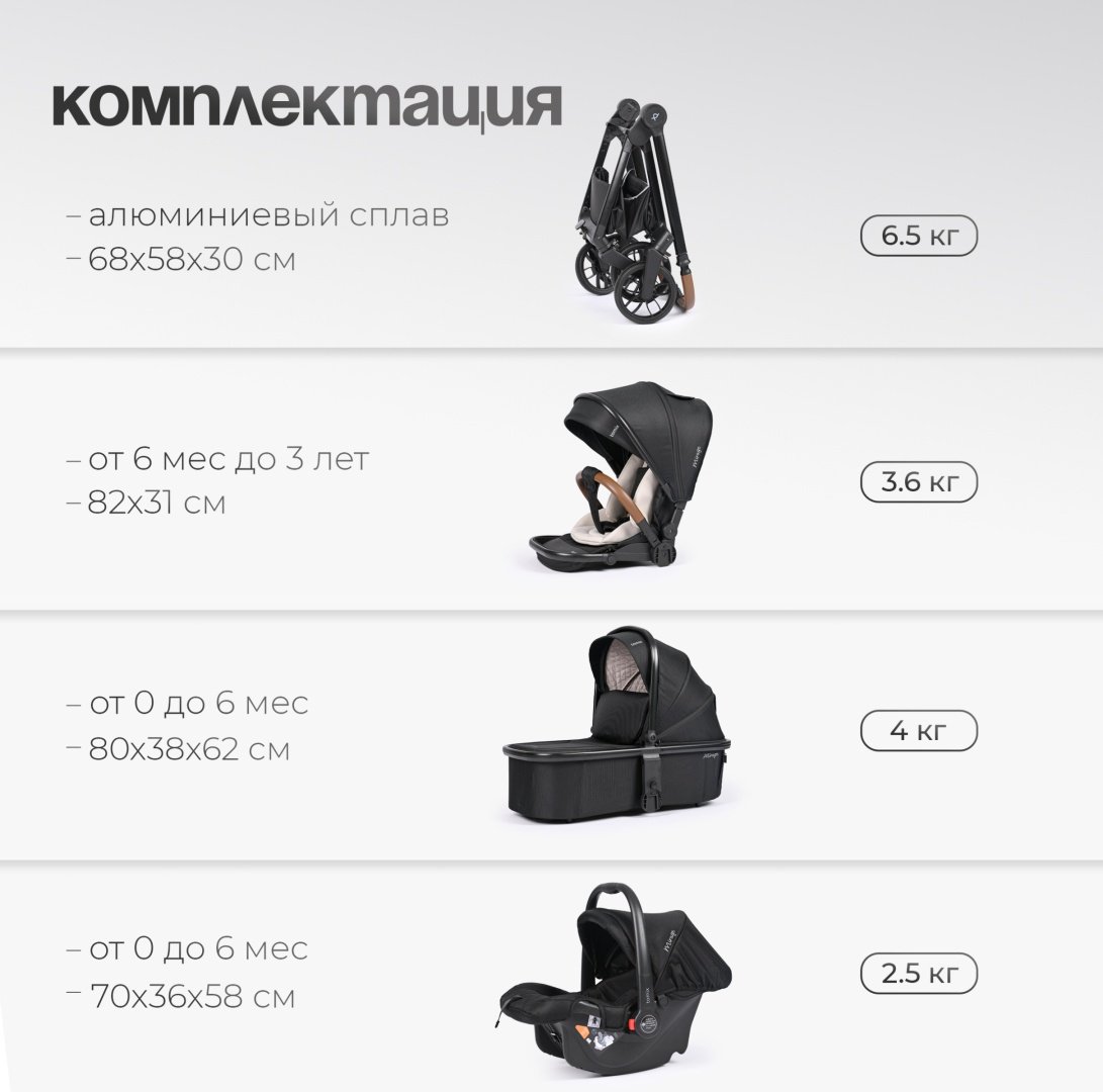 Коляска универсальная 3 в 1 TOMIX Mirage, черный купить,0