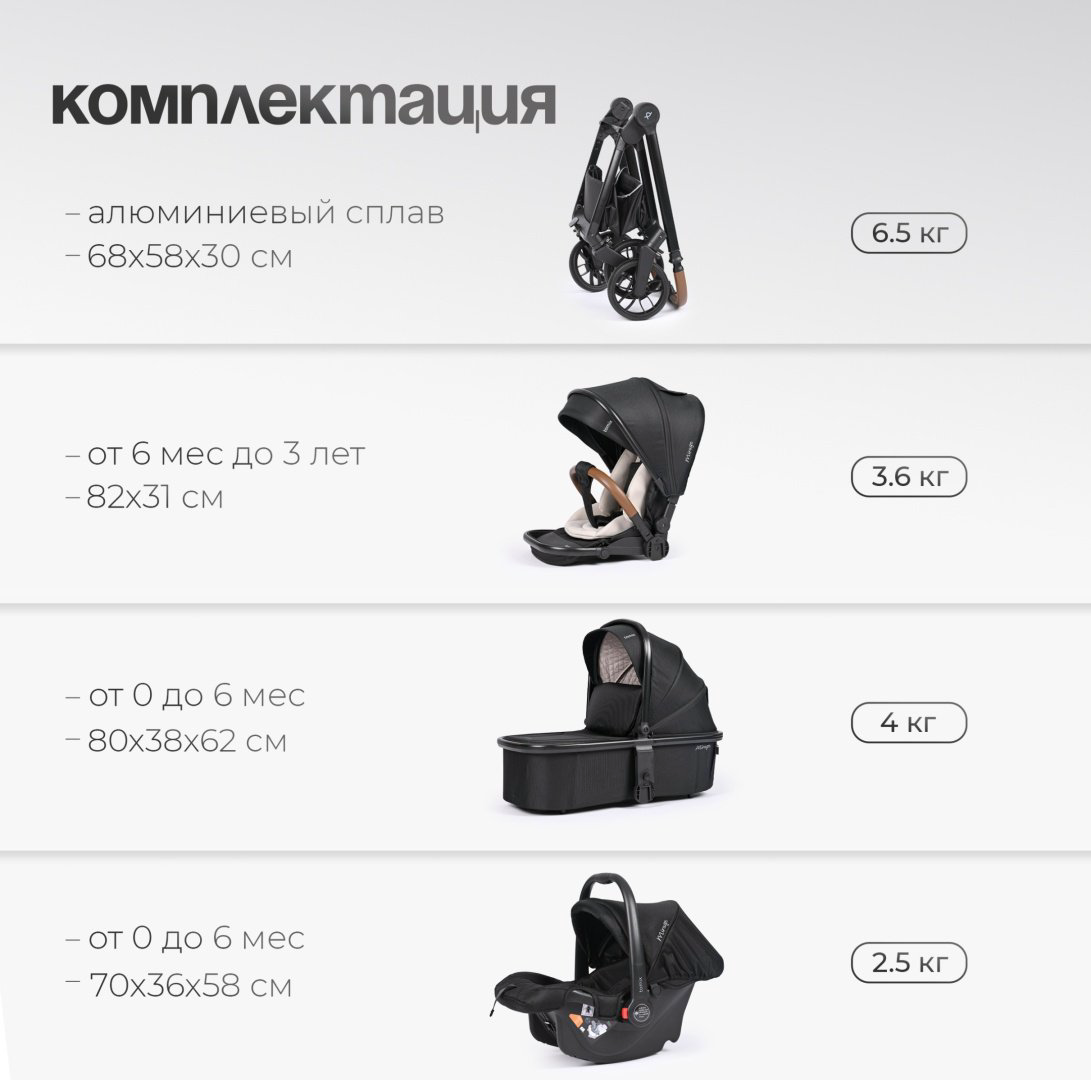 Коляска универсальная 3 в 1 TOMIX Mirage, черный купить,NaN