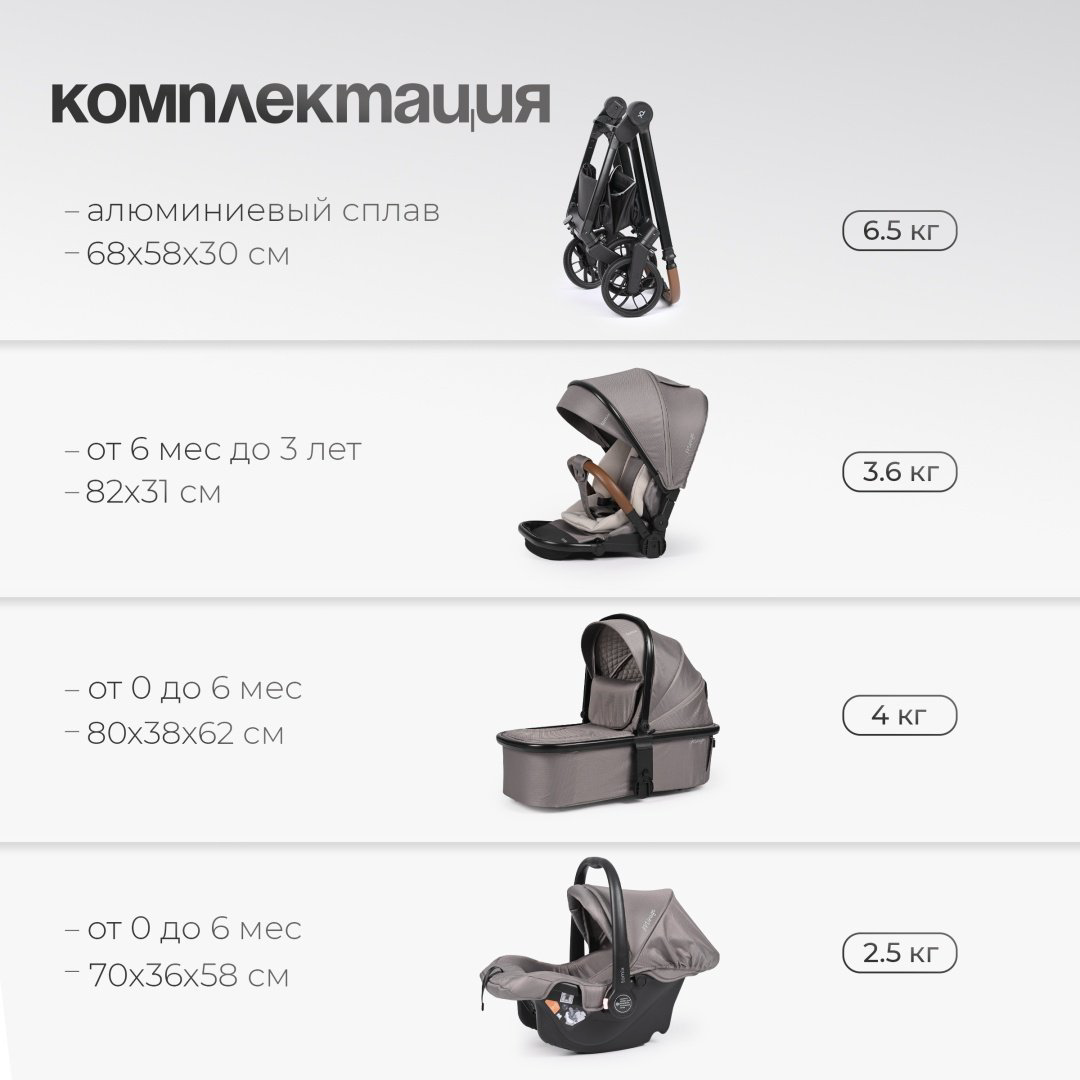 Коляска универсальная 3 в 1 TOMIX Mirage, серый купить,NaN