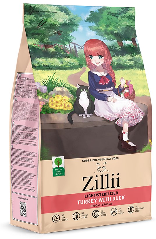 Корм Zillii Light/Sterilized для стерилизованных индейка, утка 10 кг