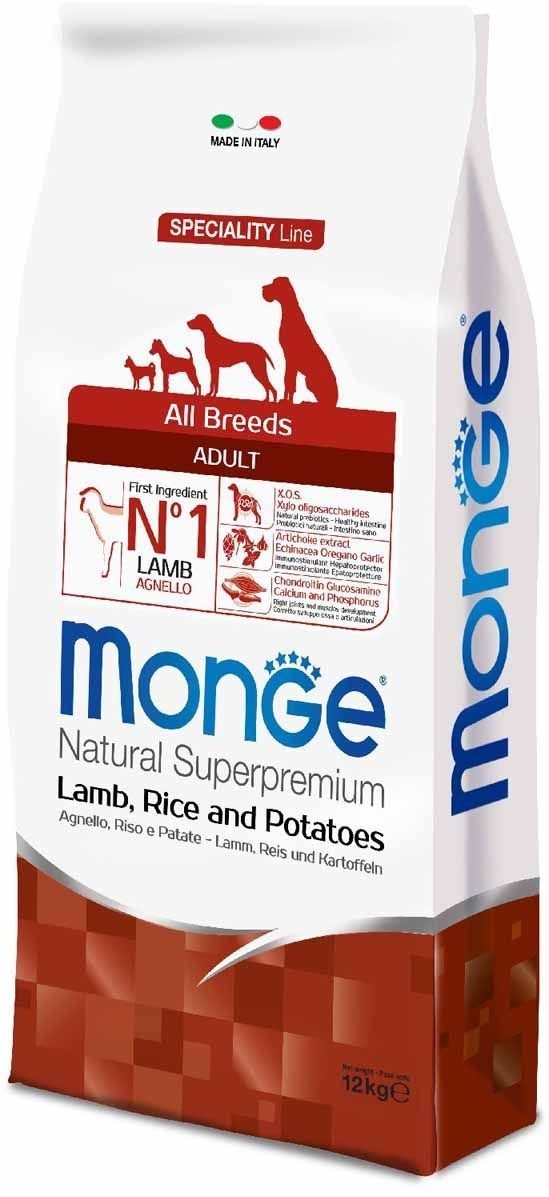 Корм Monge All Breeds Adult Ягненок с рисом и картофелем для взрослых всех пород 12 кг