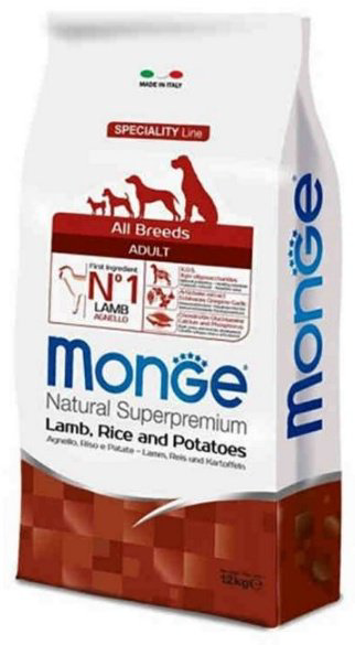 Корм Monge All Breeds Adult Ягненок с рисом и картофелем для взрослых всех пород 12 кг купить,NaN