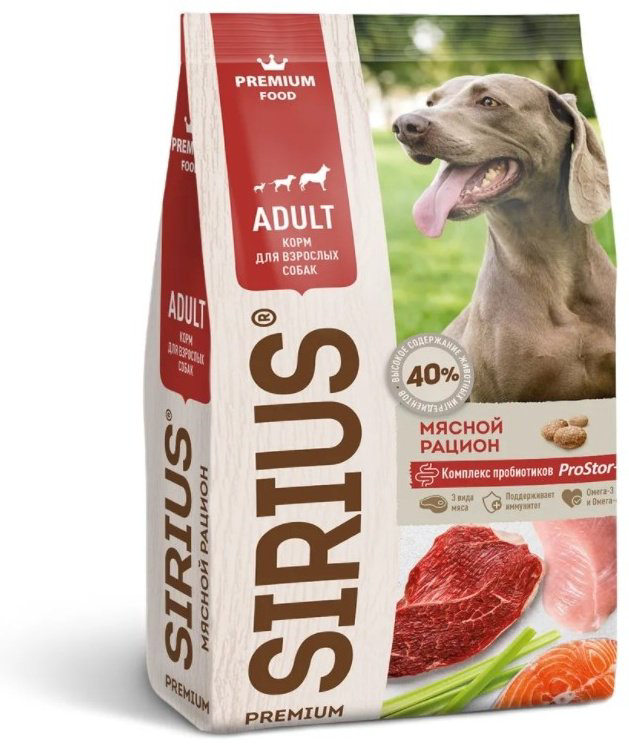 Корм Sirius Premium Adult Мясной рацион для взрослых 2 кг купить,7350