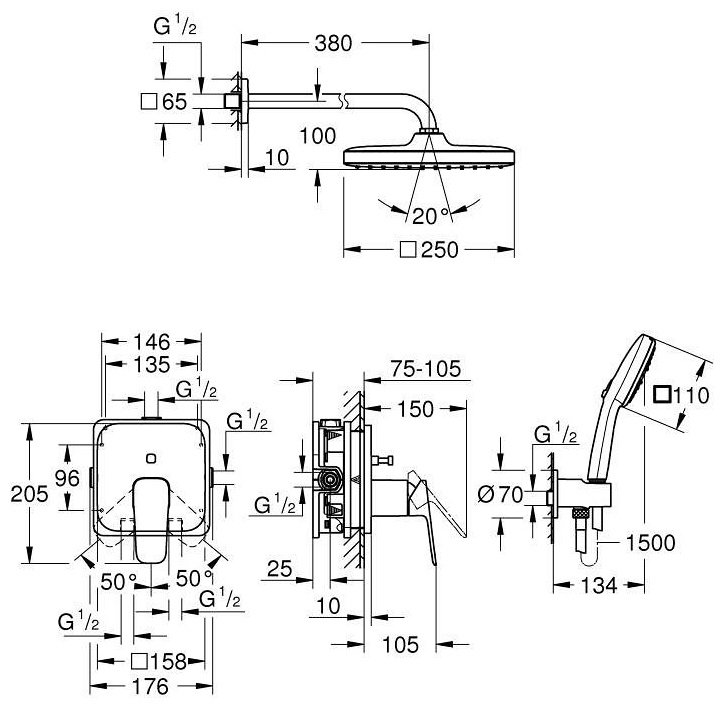 Grohe душевой набор (гарнитур) White House Grohe Cubeo 1053360000 купить,294100