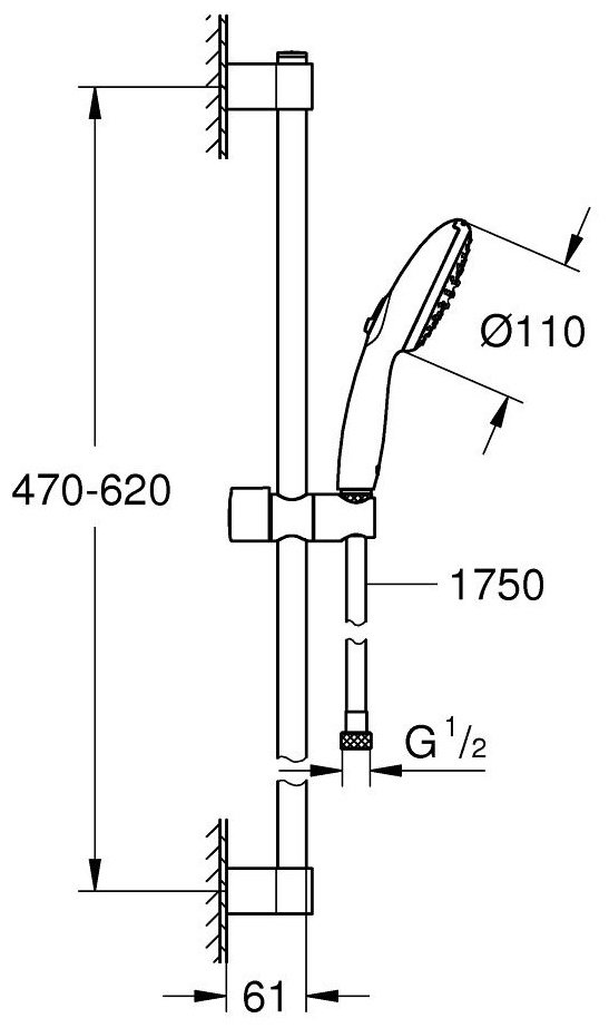 Grohe штанга для душа 620 мм Tempesta 110 261622433, латунь - ForteMarket Grohe штанга для душа 620 мм Tempesta 110 261622433, латунь купить,0