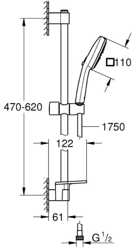 Grohe штанга для душа 620 мм 27576003, латунь купить,0