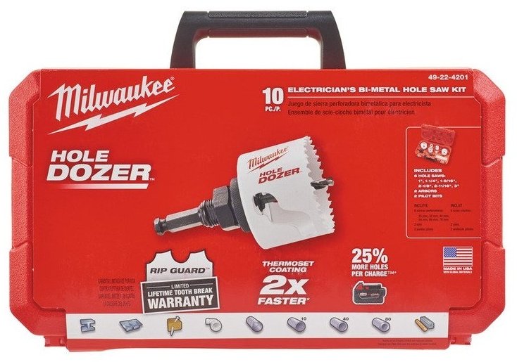 Коронка Milwaukee 49224201 твердосплавная D 19 мм, 22 мм, 25 мм, 29 мм, 32 мм, 10 шт