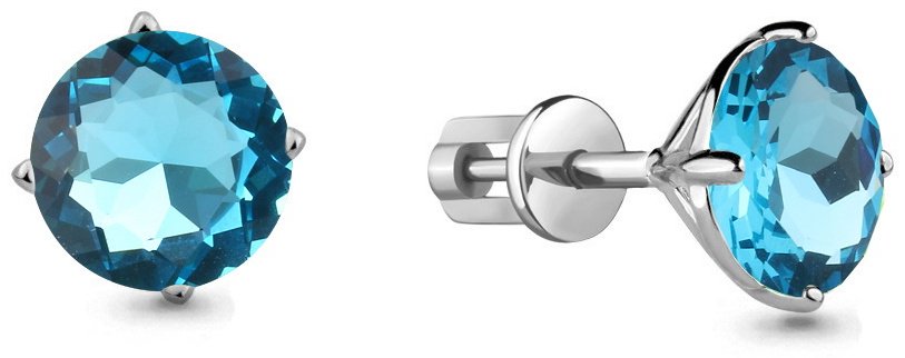 Пусеты AQUAMARINE 46044101Н вес 2.64 г серебро, стекло купить,33858