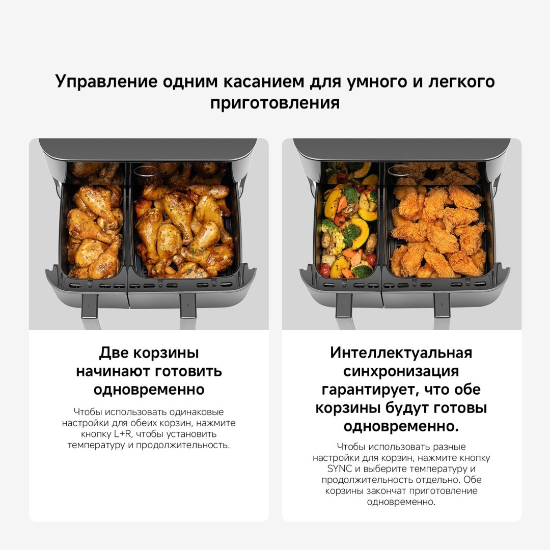 Двойной аэрогриль Xiaomi Dual Zone Air Fryer 10 л черный, серый