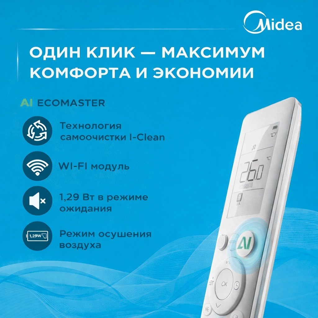 Midea EAZY EZ1-12HRFN8 Full DC Inverter + Wi-FI черный