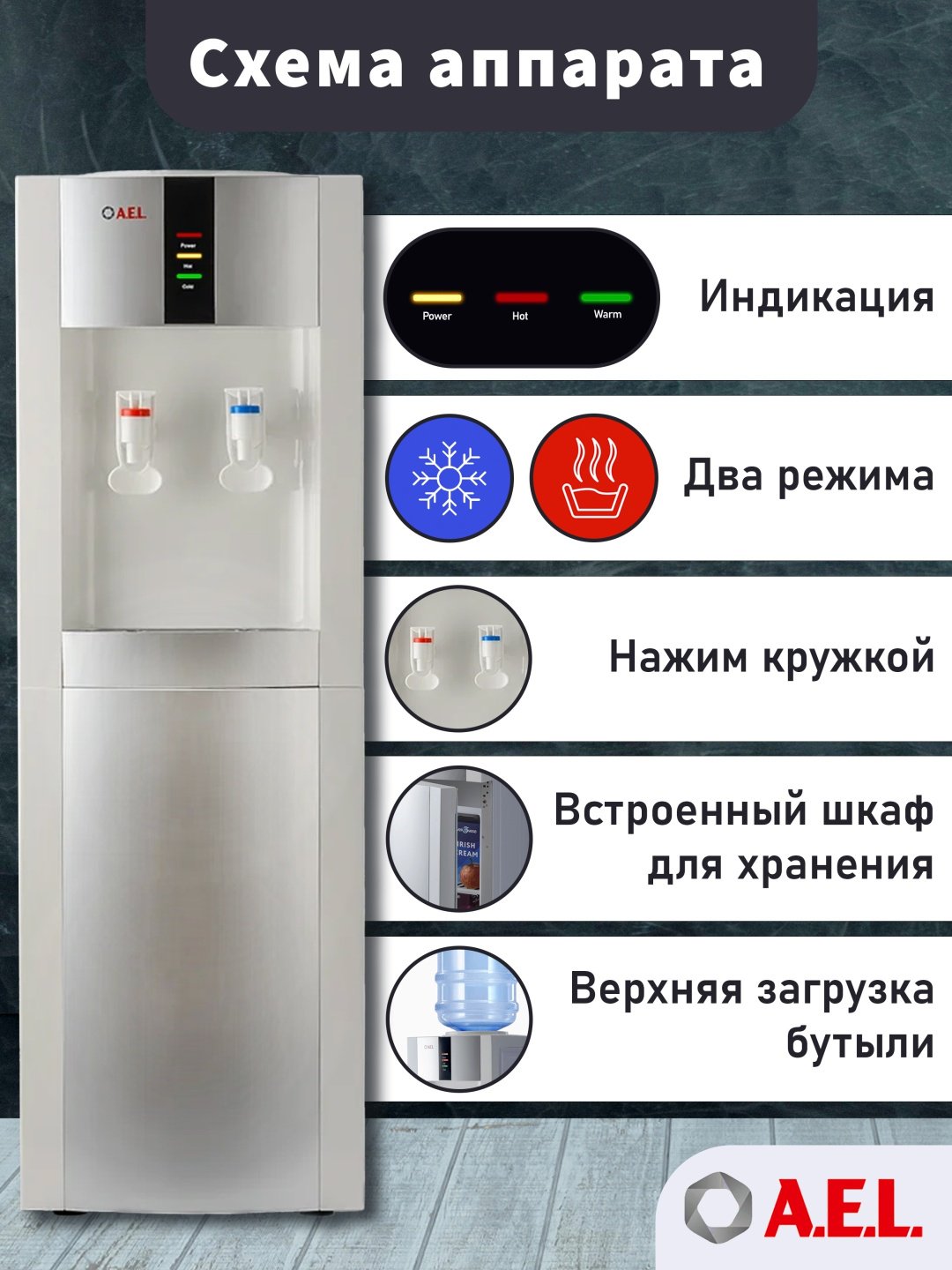 Кулер для воды A.E.L. LD-AEL-47c белый купить,NaN