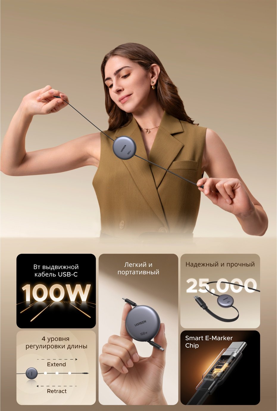 Кабель Ugreen USB Type-C - USB Type-C 1 м L531 (65905) купить,NaN
