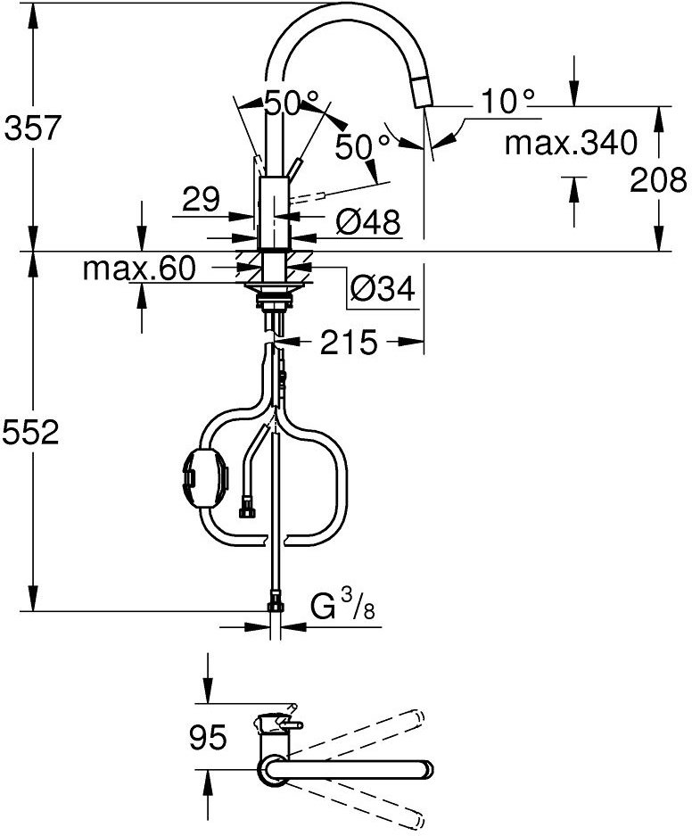 Смеситель для кухни Grohe 30573000, латунь, цвет хром купить,111600