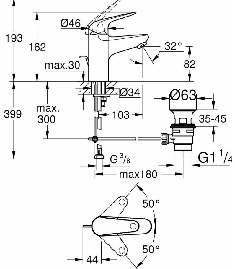 Смеситель для раковины (умывальника) Grohe Euroeco 23262001, однозахватный купить,51000