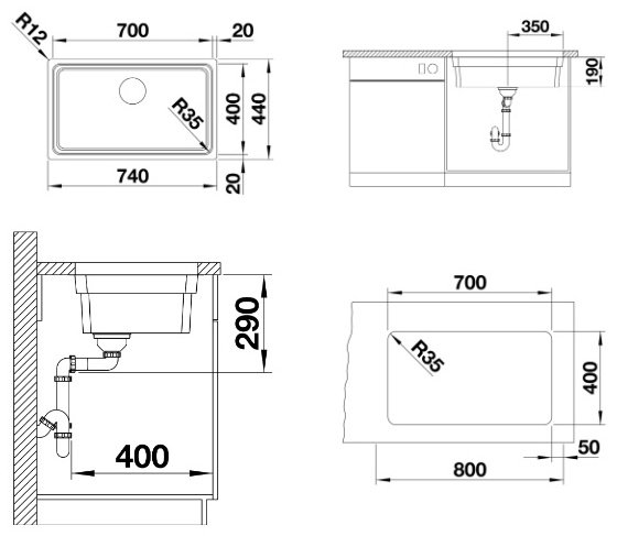 Кухонная мойка Blanco Etagon 700-U 70х44х19 см, нержавеющая сталь, тон серебристый купить,NaN