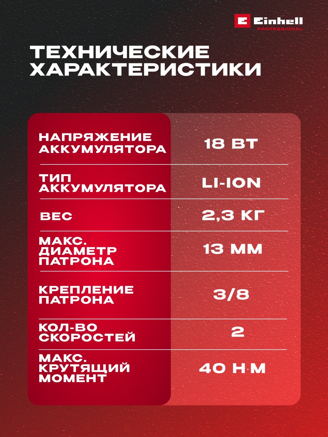 Аккум. Шуруповерт Einhell TE-CD 18/40-1 Li (2x1,5 Ah) (4513939) купить,NaN
