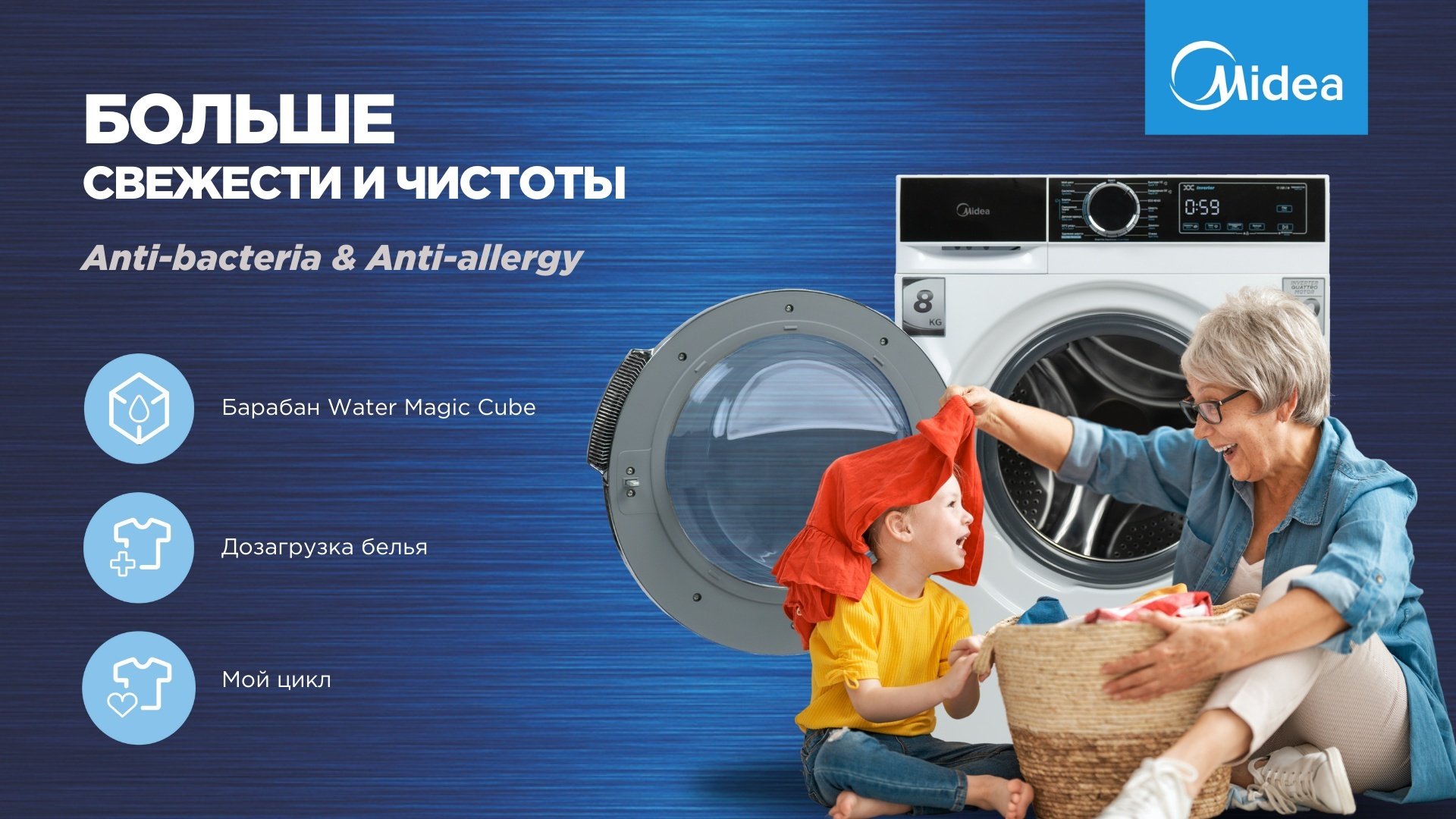 Стиральная машина Midea MFA01W80B/W-C белый, черный купить,NaN