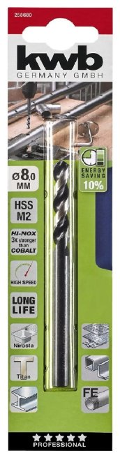 Сверло Сверло HI-NOX HSS M2 для металла 8 мм, в блистере kwb by Einhell (258680) купить,NaN
