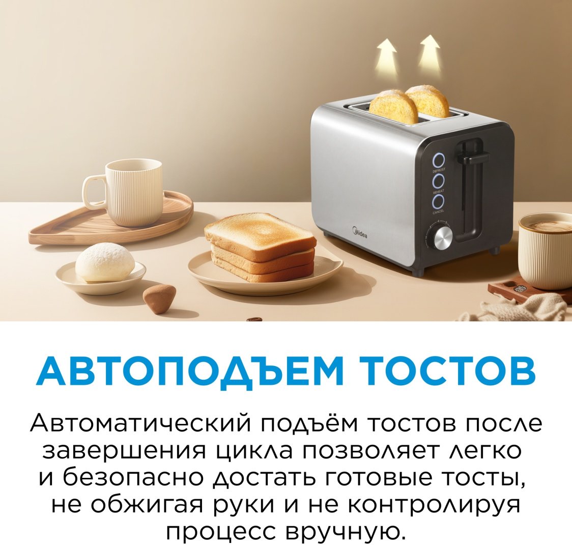 Тостер Midea MT-RW2L20W стальной, черный купить,NaN