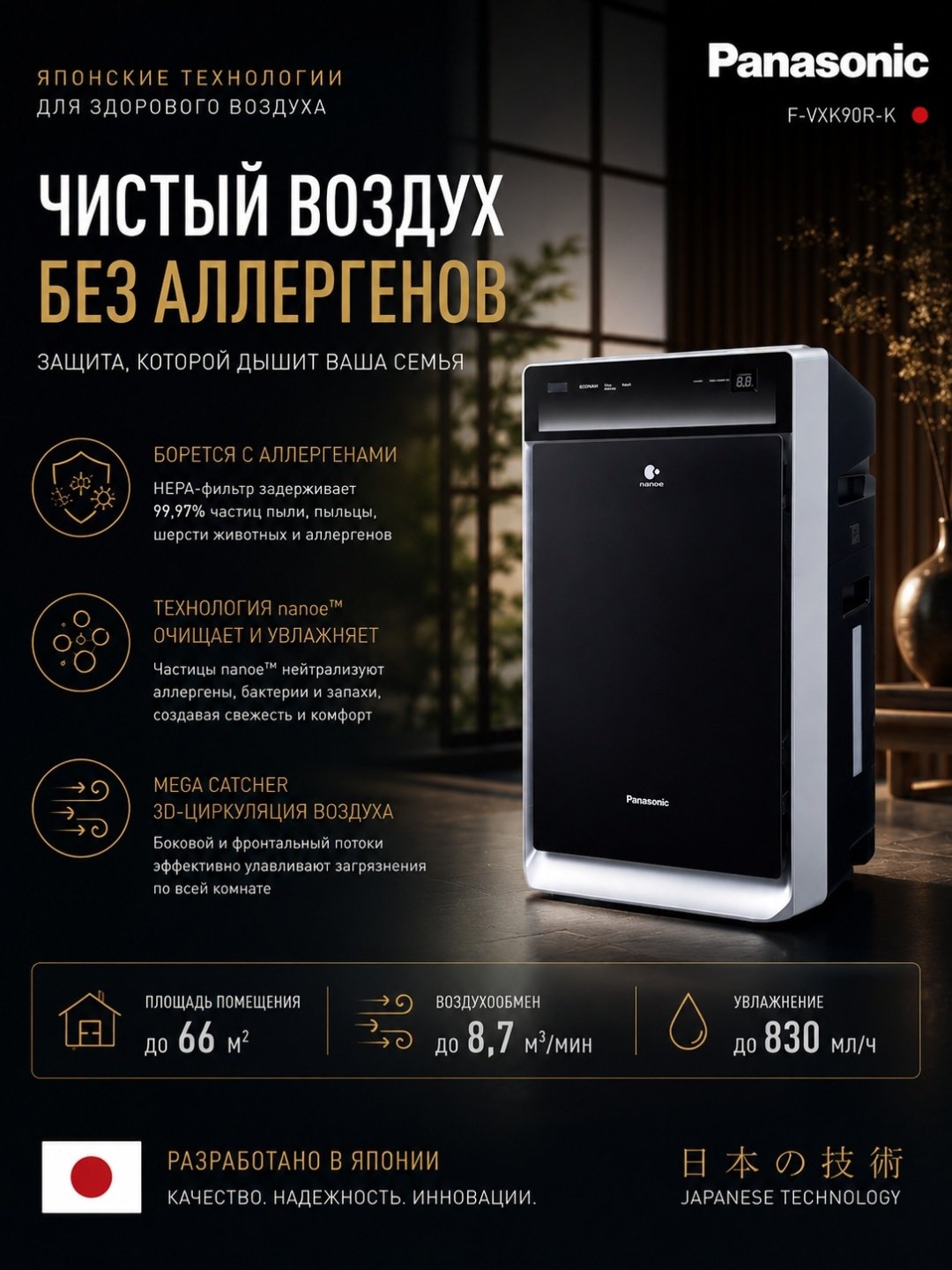 Очиститель - увлажнитель Panasonic F-VXK90R-K черный
