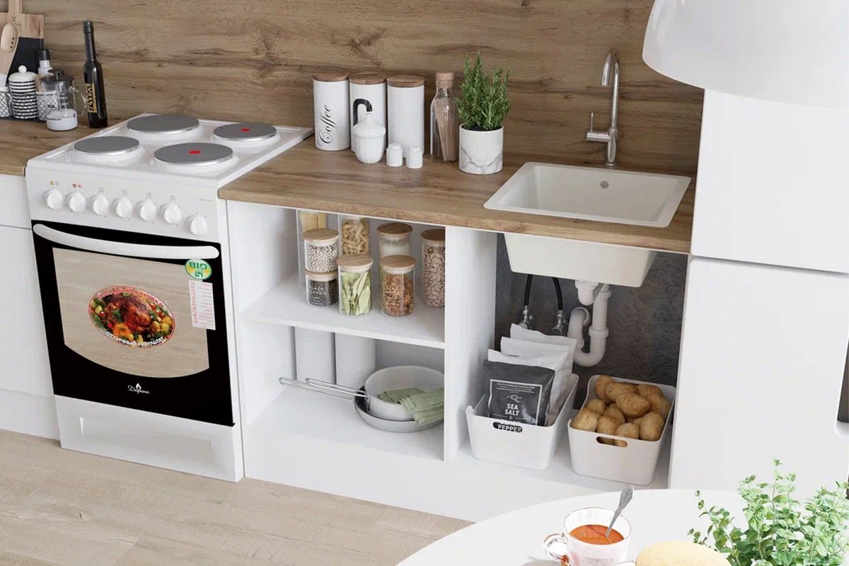 Кухонный гарнитур Горизонт Point, 240x220х60 см, ЛДСП, белый купить,0