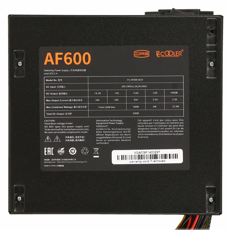 Блок питания PCCooler AF600 P1-AF600-N1HWBK1-EU Black
