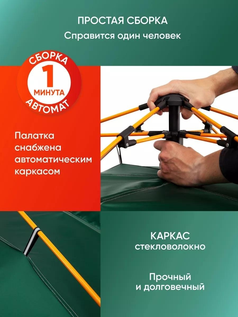 Палатка + походный стул Denx для рыбалки 3-местная зеленый