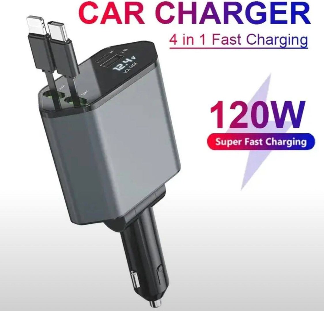 Зарядное устройство Автомобильное зарядное устройство 120W 4 in 1 Lightning, USB, USB Type-C серый купить,9500