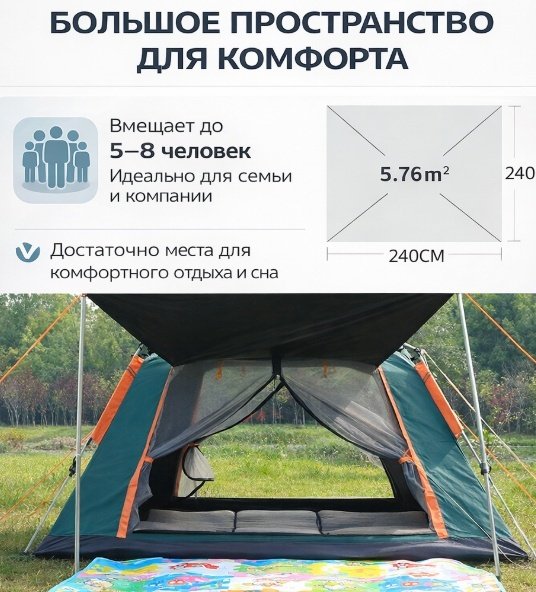Палатка PRO-710 кемпинговая количество мест: 5 зеленый