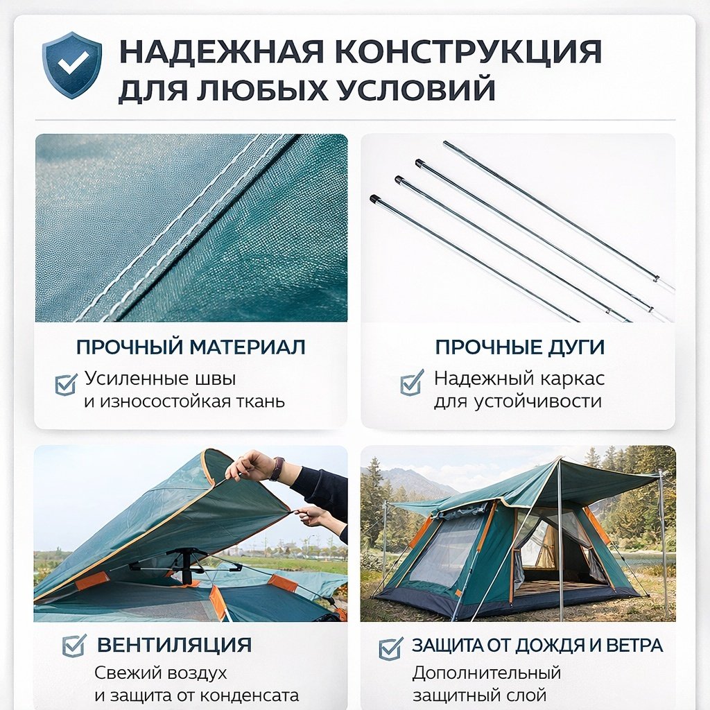 Палатка PRO-710 кемпинговая количество мест: 5 зеленый