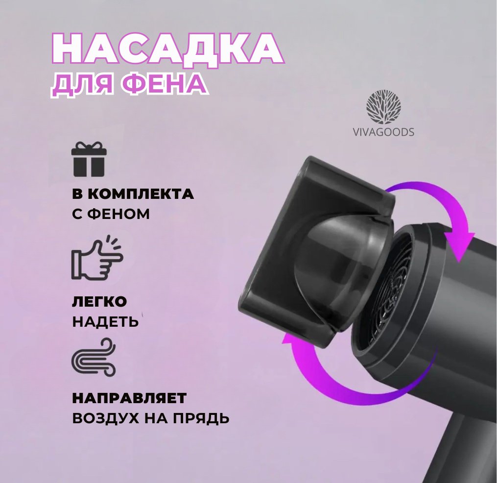 VIVAGOODS VV-225 компактный фен серый, фиолетовый