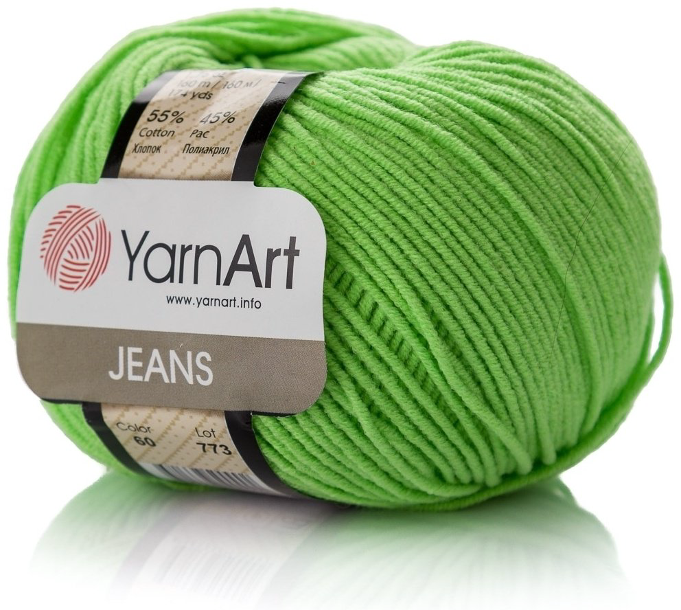 Моток YarnArt Jeans 60 зеленый неон 160 м 50 г купить,NaN
