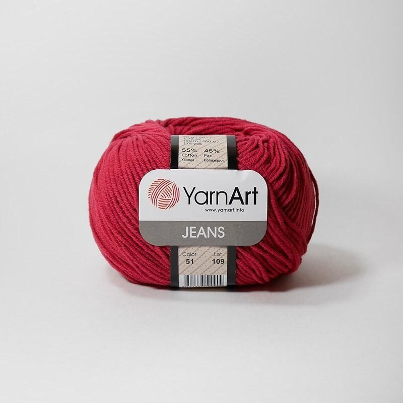 Моток YarnArt Jeans 51 красный 160 м 50 г купить,NaN