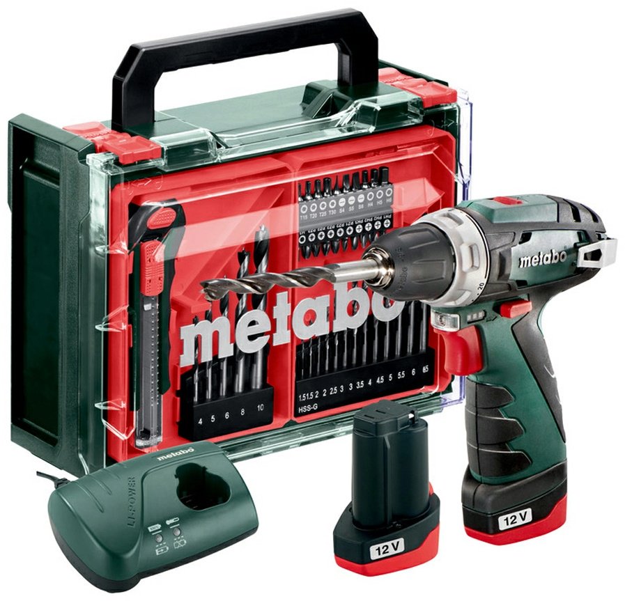Metabo дрель-шуруповерт PowerMaxx BS Basic Set Mobile Workshop (600080710) 12 В