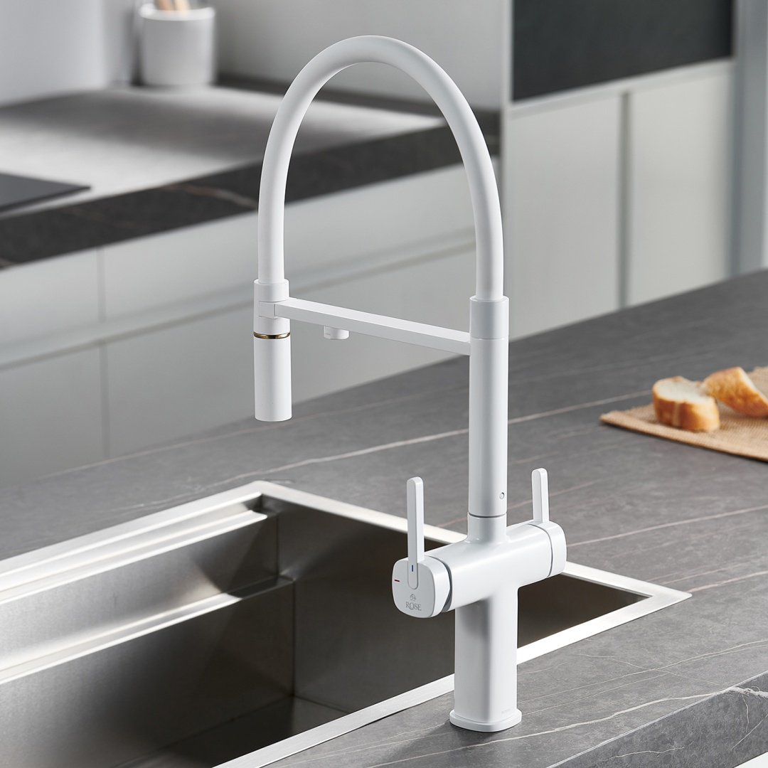 Смеситель с гибким изливом Rose R358C, латунь, цвет белый купить,NaN