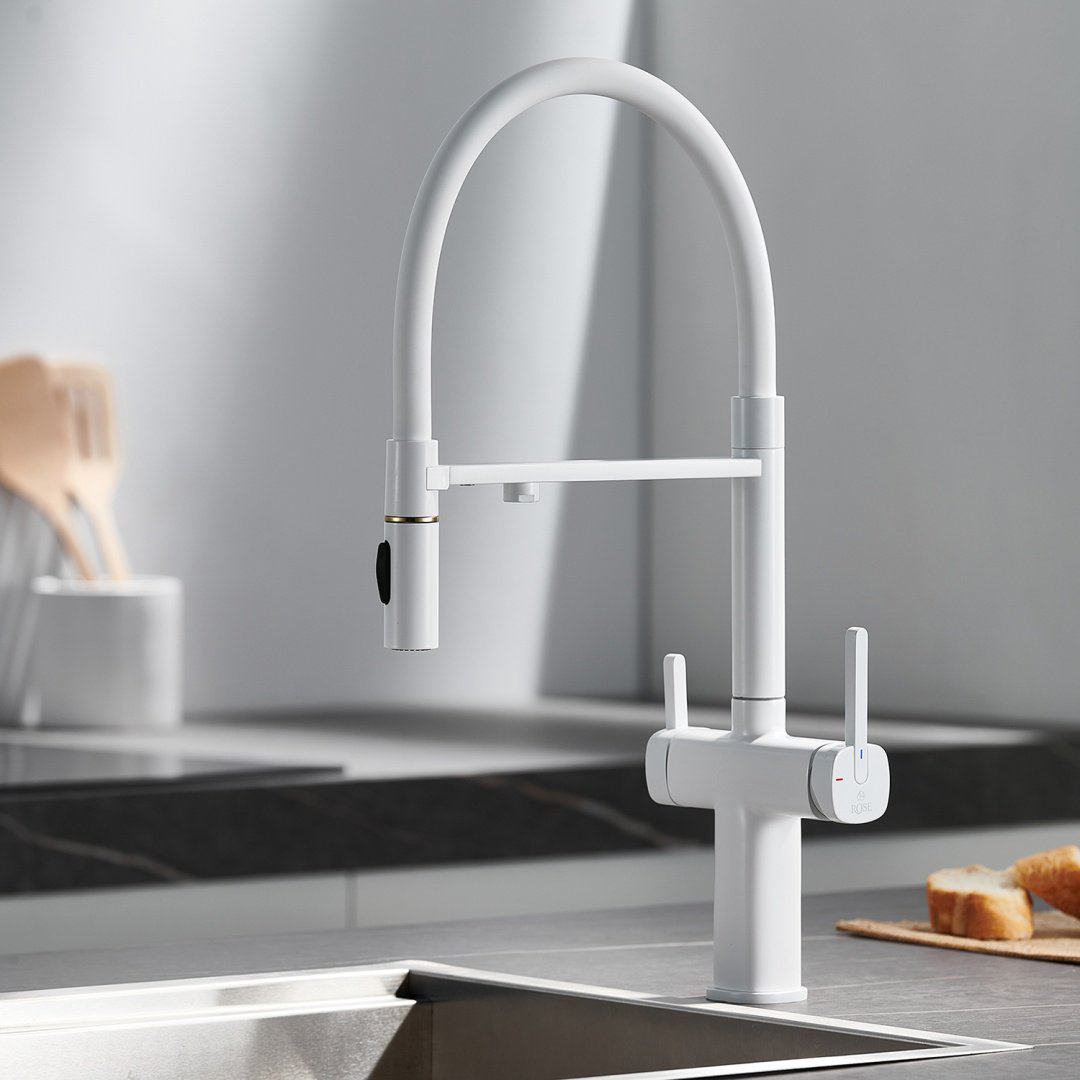 Смеситель с гибким изливом Rose R358C, латунь, цвет белый купить,NaN