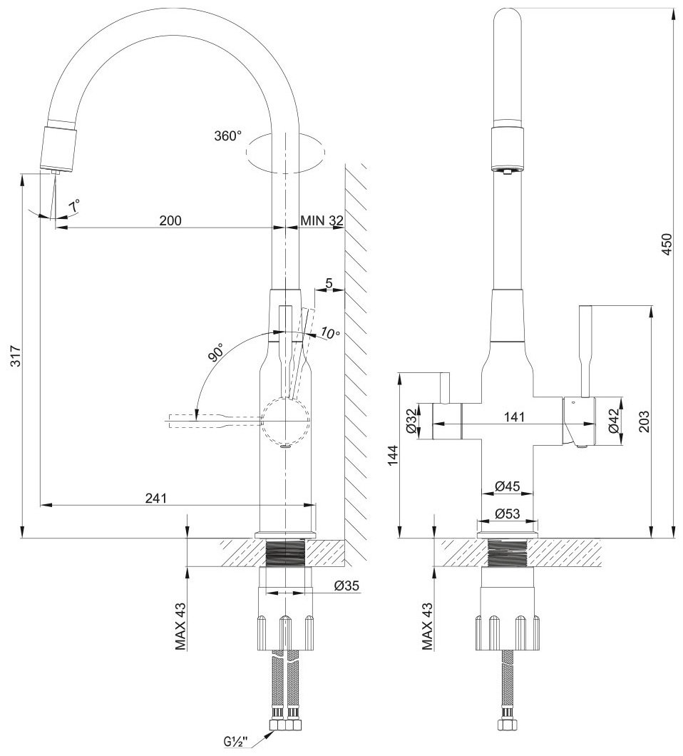 Смеситель с гибким изливом Lemark LM5083S-BlackWH, латунь, цвет черный купить,99330