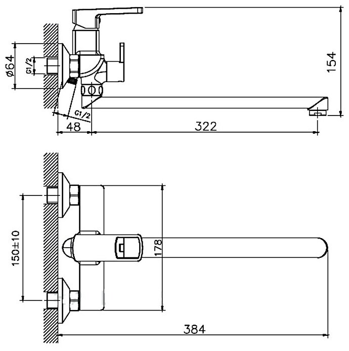 Смеситель для ванны Haiba HB22176, латунь, цвет хром купить,NaN